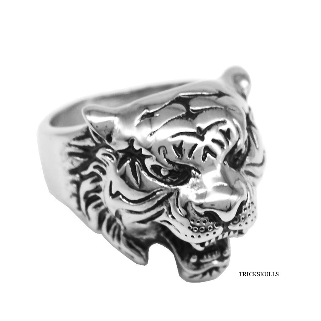Tiger Roar Lion Cat Nature Stainless Steel & Enamel Nature Ring Sizes 8 9 10 11